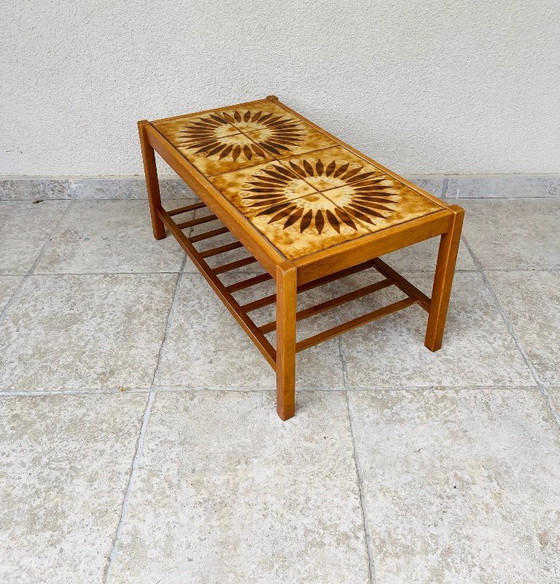 Image 1 of Vintage teak and ceramic coffee table with sun motif, 1960