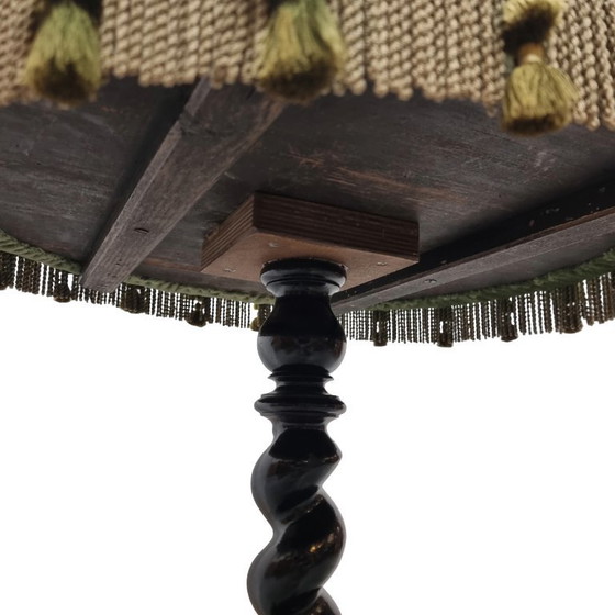 Image 1 of Antique French table with velvet and fringes, late 19th century