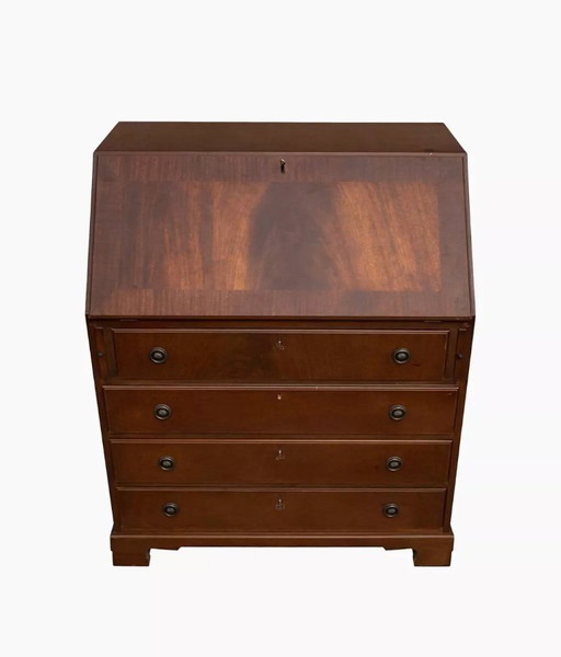 Scrivania da ufficio inglese in mogano con 6 cassetti