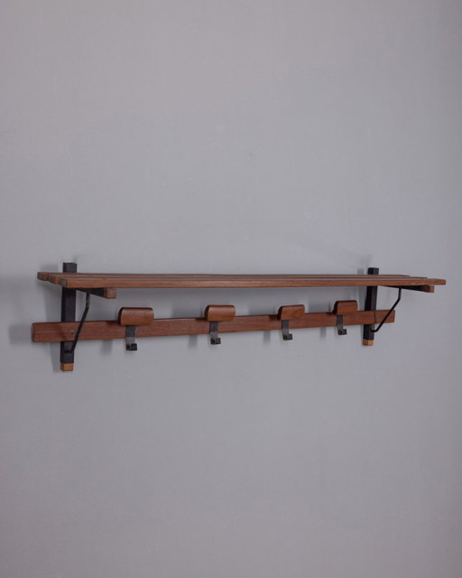VINTAGE 1960S WALL COAT RACK IN METAL AND WOOD, ITALIAN DESIGN