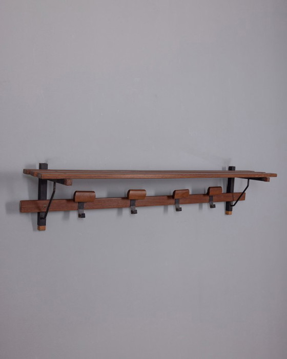 Image 1 of VINTAGE 1960S WALL COAT RACK IN METAL AND WOOD, ITALIAN DESIGN
