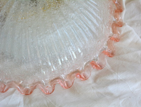 Image 1 of Vintage Murano glazen plafondlamp, roze gegolfde Italiaanse plafondlamp, jaren 1960-1970 Plafonnier
