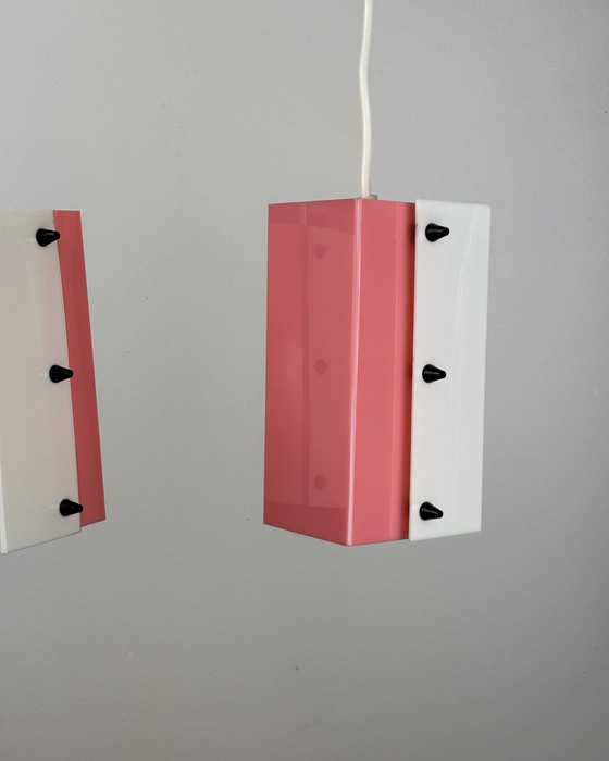 Image 1 of Lampada a sospensione Space Age, Acrilico, Anni '60, Metà secolo, Lampada vintage, Rosa-bianco, Germania, Anni '50, Pop Art, Min