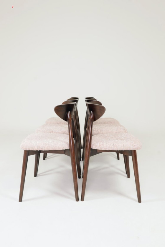 Image 1 of Subltle pink Lot de 6 chaises de salle à manger design scandinave, bois couleur noyer foncé