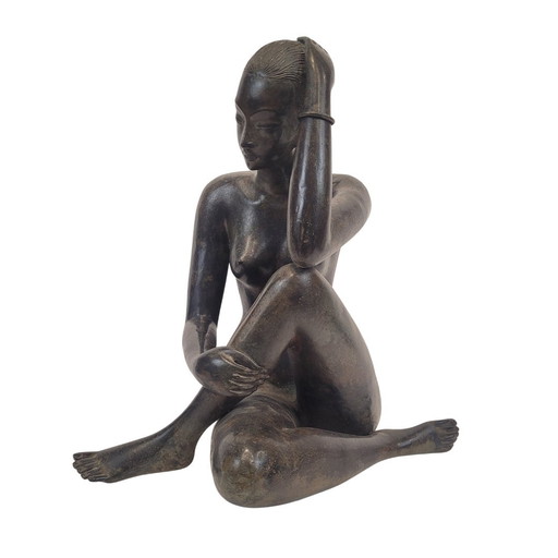 “Desnudo Femenino”, Bronce, Siguiendo / Taller Pierre Chenet, Estilo Art Déco, Circa 1970 - Francia