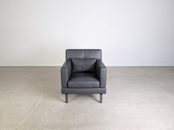 Image 1 of 2x Originele Brühl Amber fauteuil leder grijs design