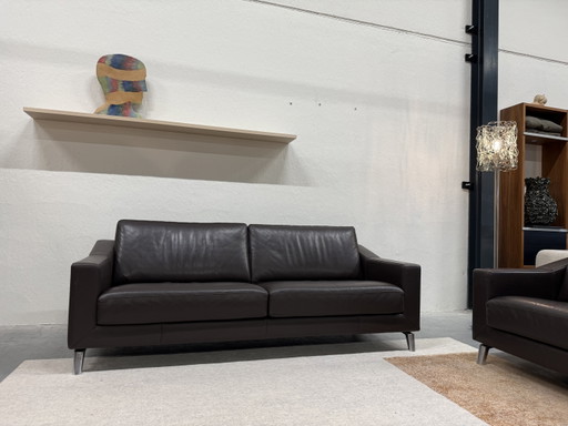 Leolux Antonia 3-Sitzer-Sofa, braunes Leder