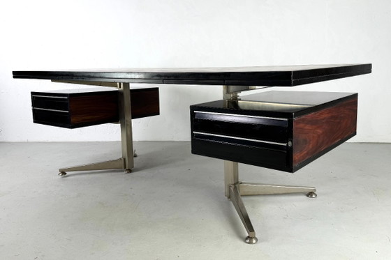 Executive Desk by Abbondinterni, Italy - 1970s, Wood, Metal, Brown, Mid Century Modern (photo 6 of 13)