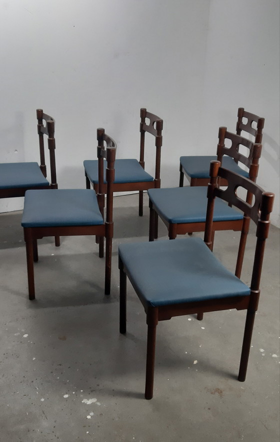 Image 1 of Set aus 6 Teakholz-Esszimmerstühlen im Mid-Century-Stil