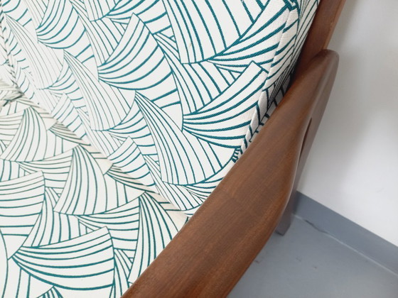 Image 1 of Arne Wahl Iversen voor Komfort 3-zits Scandinavische vintage bank in teak en stof uit de jaren 60