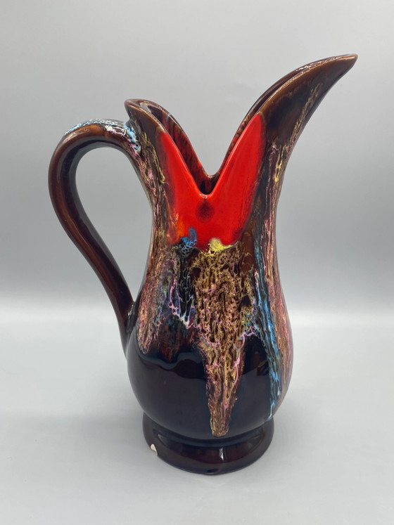 Große, polychrome, emaillierte Keramikkanne – Vallauris – Geschirr, Ceramic (photo 3 of 8)