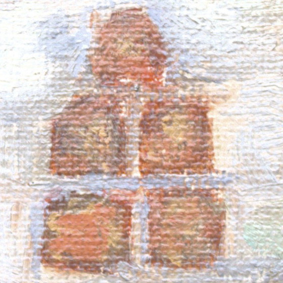 Image 1 of Vintage olieverfschilderij op canvas, gesigneerd, kerk, Europese vondst, landelijk stilleven, gedateerd 1950, wanddecoratie