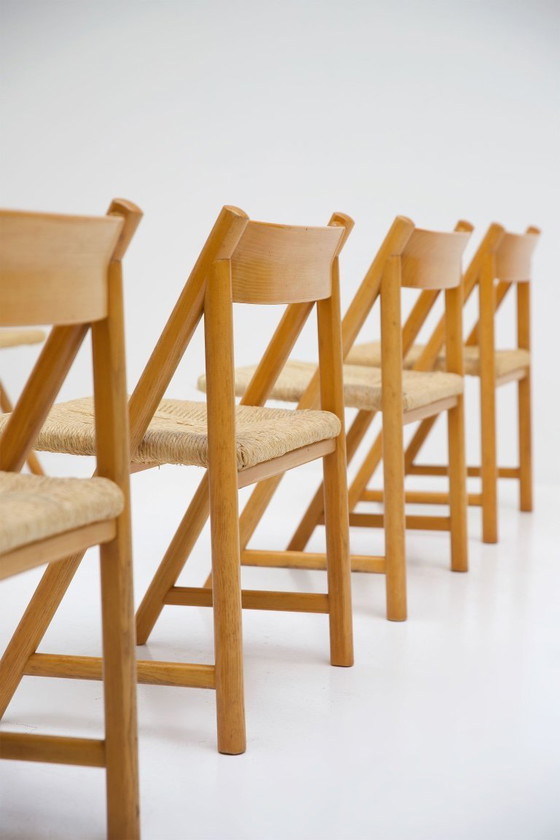 Image 1 of 8x Hout en koord stoelen