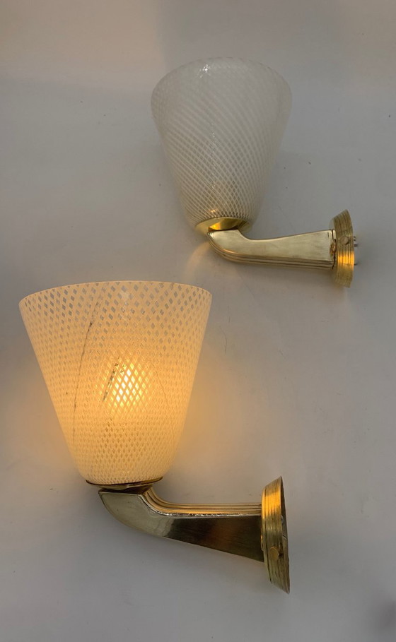 Image 1 of COPPIA applique lampade da parete attribuito a Venini vetro retinato made italy