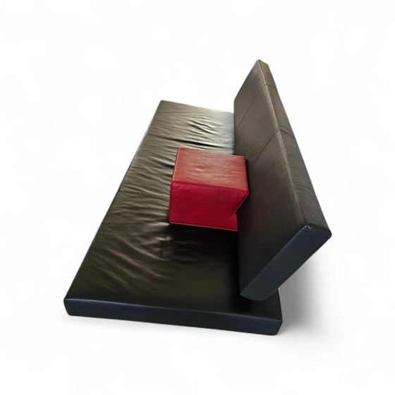 Martin Visser BR 02.7 / Slaapbank / 't Spectrum / Jaren 80 / Zwart leer / Rood kussen – Slaapbanken, Leather (photo 4 of 13)