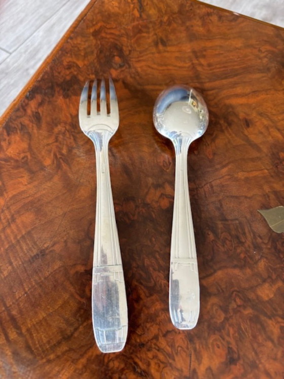 Image 1 of Posate francesi Art Déco placcate in argento, in una scatola di noce.