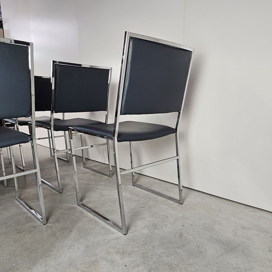 Image 1 of Vintage Set Van 6 Stoelen, Chroom, Leer