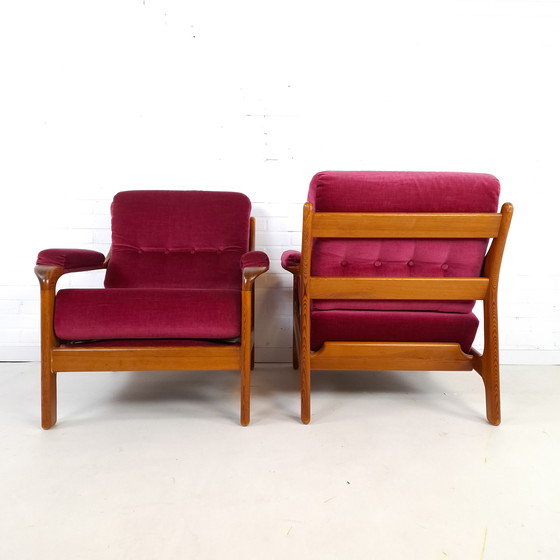 Image 1 of 2 poltrone vintage di design danese anni '70 in legno e velluto rosa