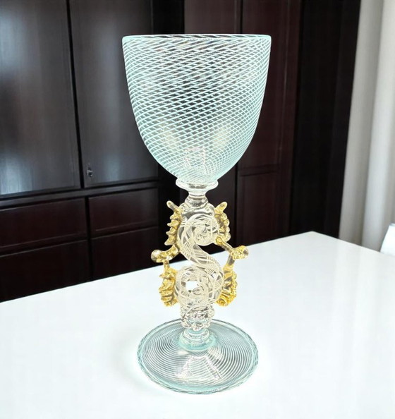Image 1 of Murano – Calice Veneziano in Vetro Artistico con Filigrana a Spirale