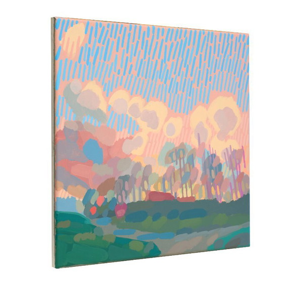 Image 1 of Dipinto di sole e nuvole, pezzo unico dipinto a mano, natura, paesaggio, cielo, pittura acrilica 40x40 cm
