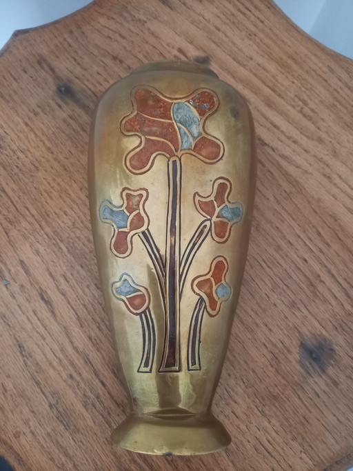 Antique Brass Champlevé Vase – Art Deco / Art Handmade