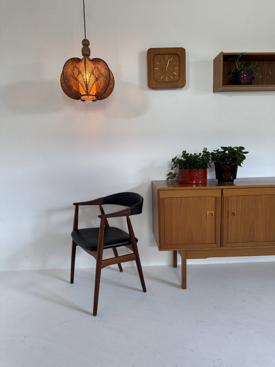 Image 1 of Vintage Danish pendant lamp in glass, wool & wood ‘60s