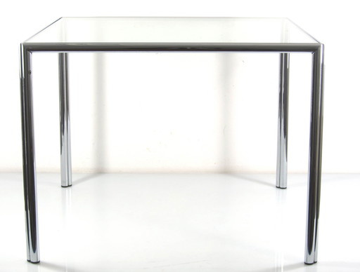 Tavolino da caffè vintage in vetro e cromo | Design modernista anni '60-'80 | 60 × 60 × 46,5 cm