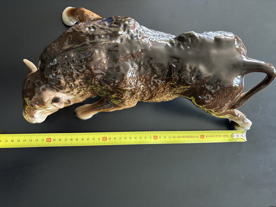 Image 1 of Large 43cm Vintage Porcelain Bison Figure, Mid 20th Century