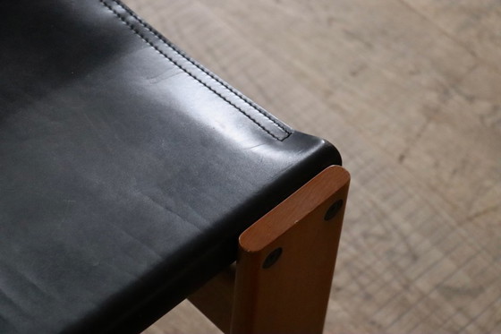 Image 1 of Set di 4 sedie da pranzo Monk in pelle nera Di Afra e Tobia Scarpa per Molteni 1974