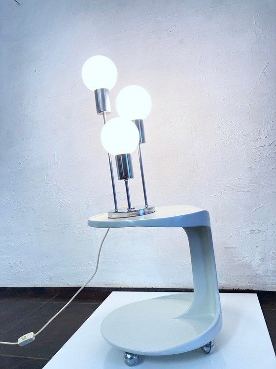 Image 1 of Space Age spherical table lamp from the 70s, chrome and glass