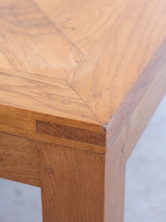Image 1 of Solid oak coffee table, Aremberg parquet pattern, 19th century