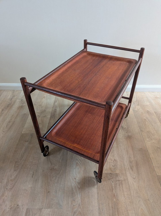 Image 1 of Chariot / Chariot de Bar Vintage Danois en Teck – 1960 - Style Pastoe / Cees Braakman / Coja Culemborg