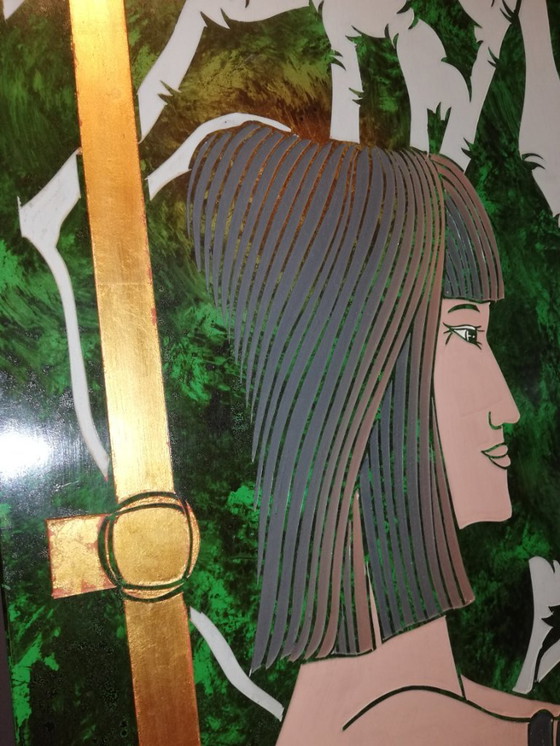 Image 1 of Paravent oriental représentant une femme en fleur de lotus