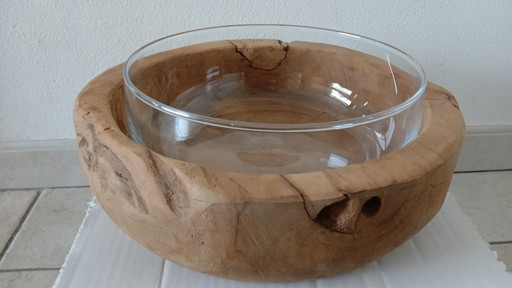 fruit bowl teak glass NEW Leonardo Terra Beehive