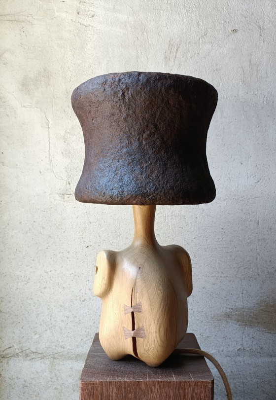 Image 1 of Designer lamp/sculpture in solid oak and papier-mâché