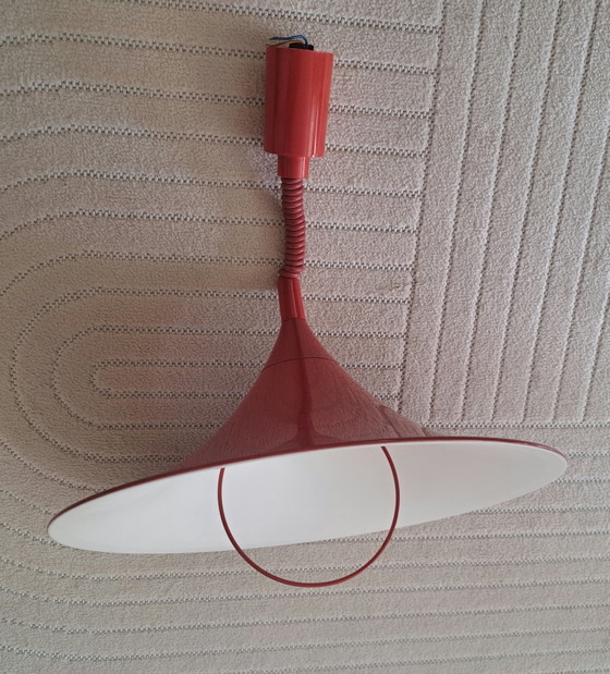 Vintage Rode Trekpendel Jaren 70 | Semi Style | Space Age Ø 46 cm – Hanglampen, Metal, Plastic (photo 7 of 12)