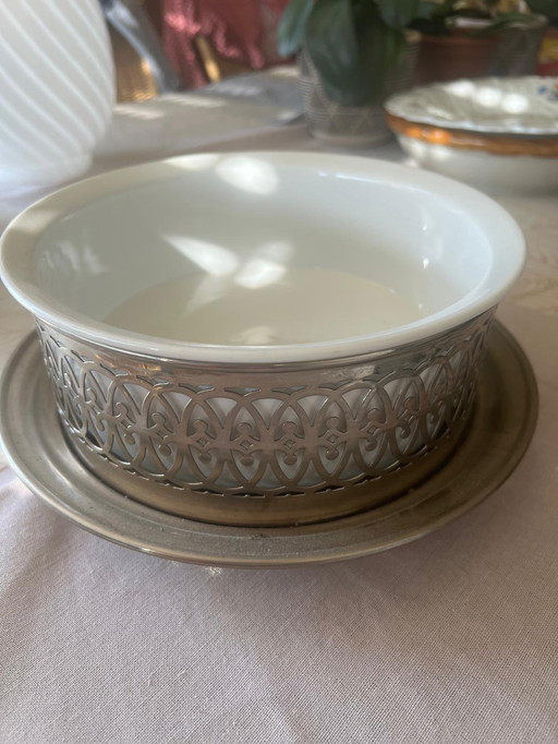 Jardinière - Pot à fleurs en métal et faïence vers 1900 Année comme neuf