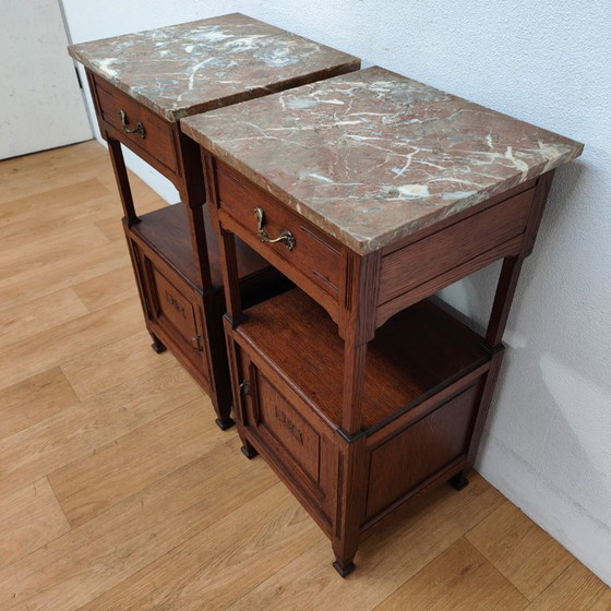 Image 1 of Set di comodini antichi vintage con piano in marmo