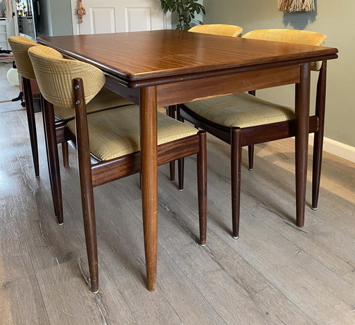 Vintage Pastoe Uitschuifbare Eettafel Met 6 Topform Stoelen