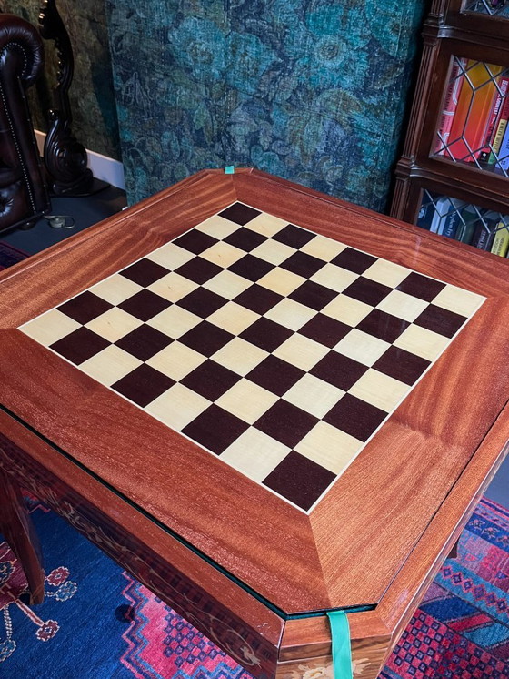 Image 1 of Tavolo multigioco intarsiato italiano di metà secolo in noce e mogano, c. 1960