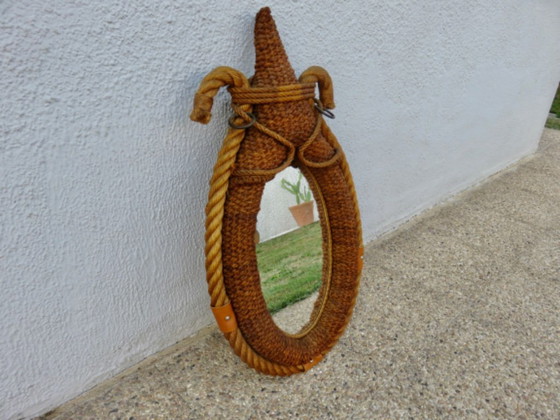 Audoux Minet, Miroir en corde tressée et cuir, XXL, France, vers 1960 – AUDOUX  MINET, Textile (photo 3 of 12)