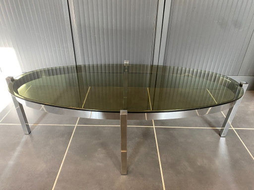 Ovaler Couchtisch Glasplatte Chrom Bauhaus Stil Vintage 1970
