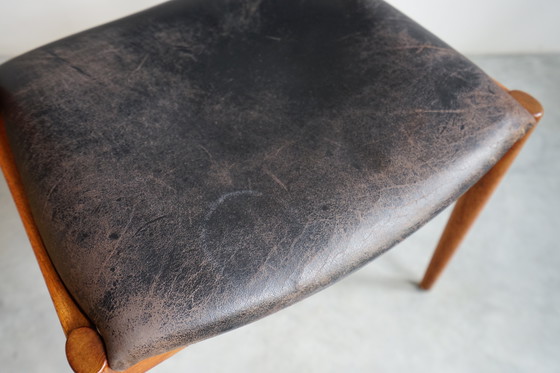 Image 1 of 6 Kai Kristiansen stoelen | Model 42 | Teak Leder patina