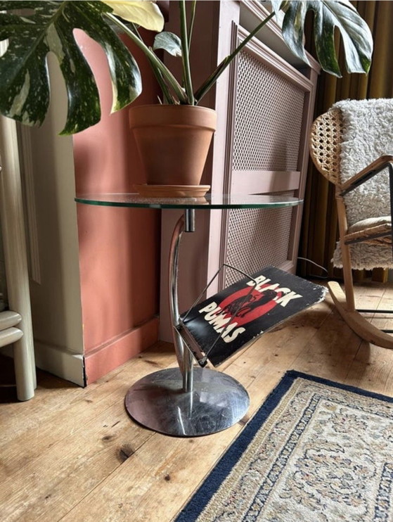 Image 1 of Vintage design bijzettafel glas & chroom space age