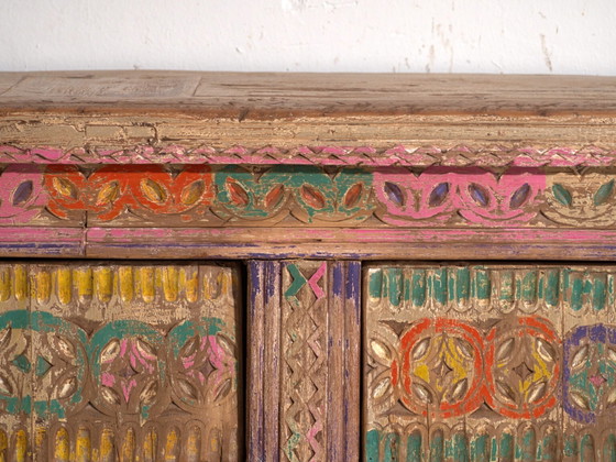 Meuble bas ancien sculpté avec tiroirs en pin – Xinjiang, circa 1900 – Vaisseliers (photo 38 of 40)