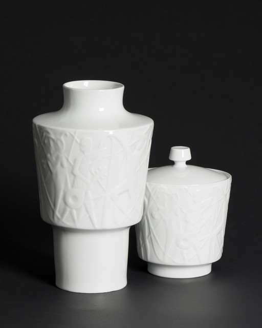 Mid-Century KURT WENDLER for EDELSTEIN "ATHEN" Porcelain Vase & Lid-Box 1957