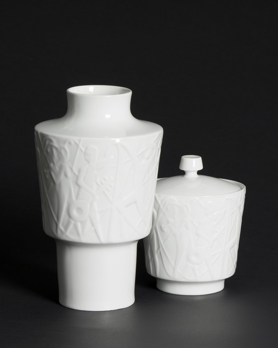 Image 1 of Mid Century KURT WENDLER pour EDELSTEIN "ATHEN" Vase en porcelaine et couvercle-Boîte 1957