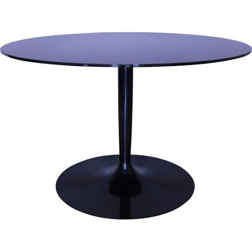 Mesa redonda vintage de cristal negro espejado Calligaris Italia, años 80