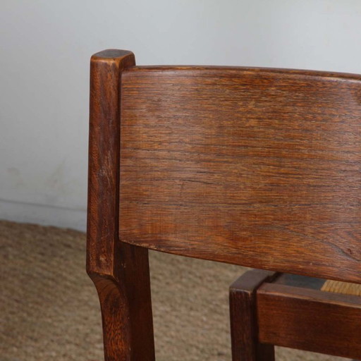 Satz von 4 Vintage-Stühlen aus Massivholz und Stroh, 1980