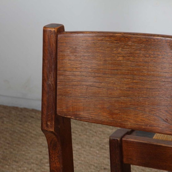 Image 1 of Set of 4 vintage solid wood and straw chairs, 1980